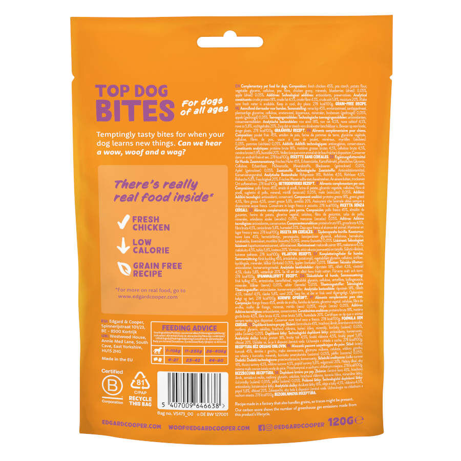 120 g Edgard & Cooper Bocaditos Mini de Pollo snack para perros, , large Imagen numero 7